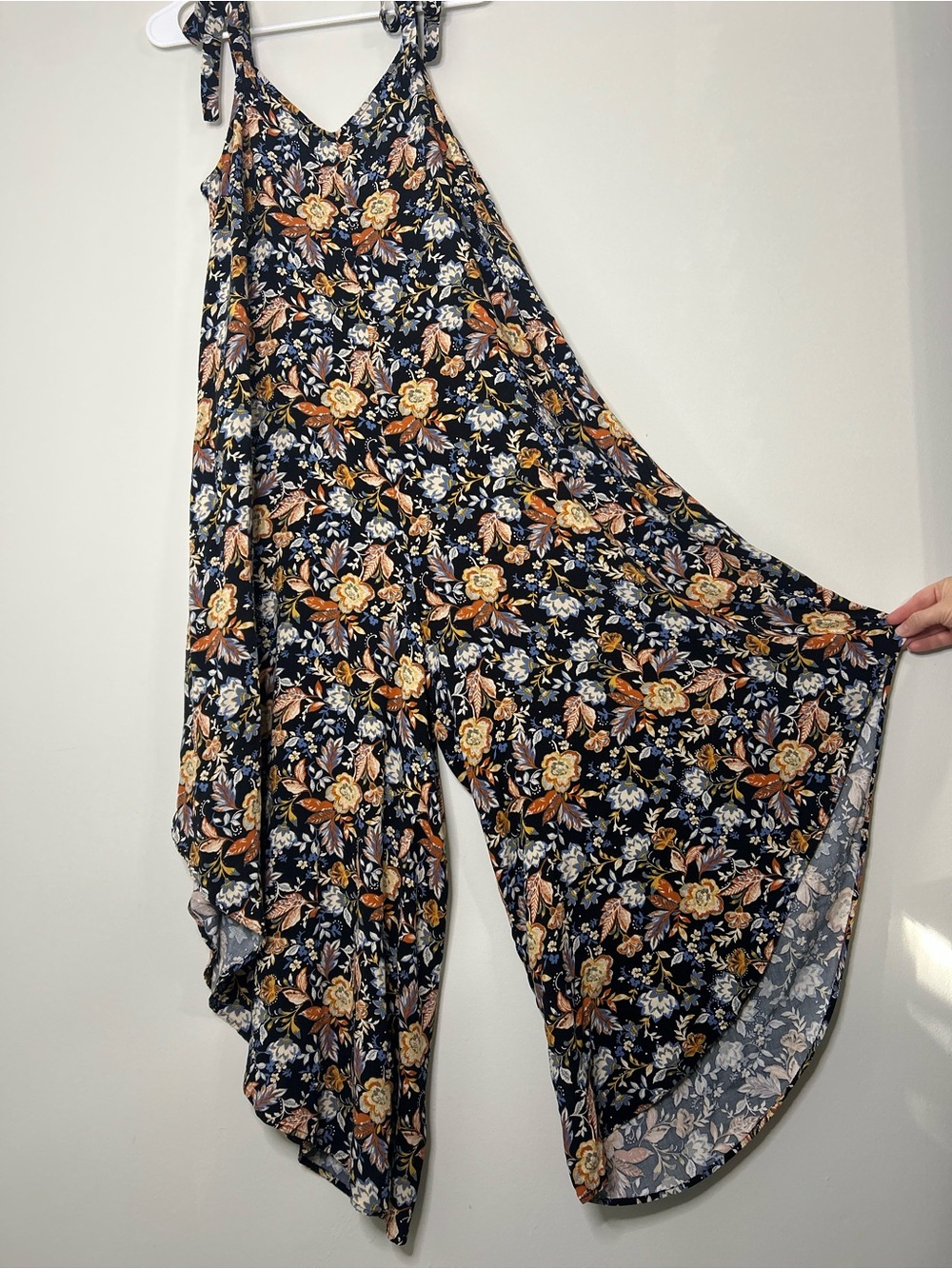 1.STATE Womens Floral V-Neck Wide-Leg Jumpsuit boho Black Sleeveless Size Large